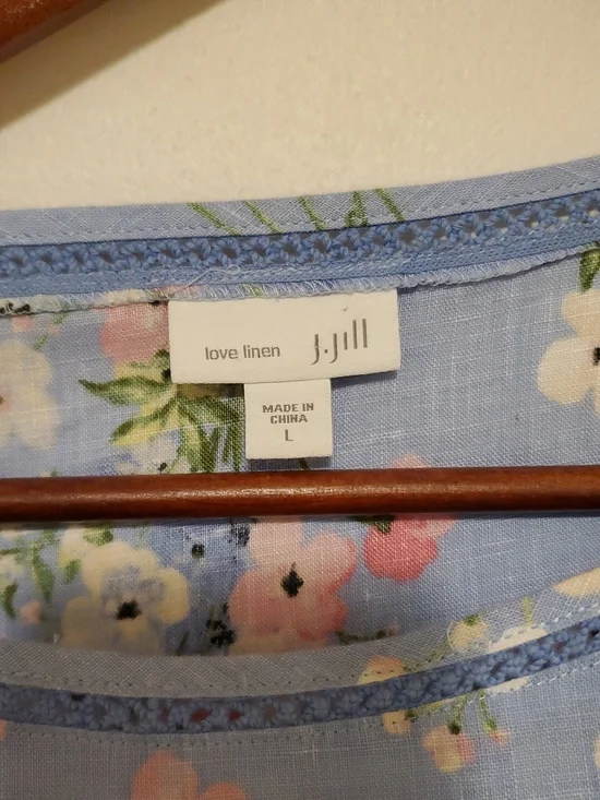 J. Jill Love Linen Blue Floral Sleeveless Shift Dress Size Large - Picture 5 of 12